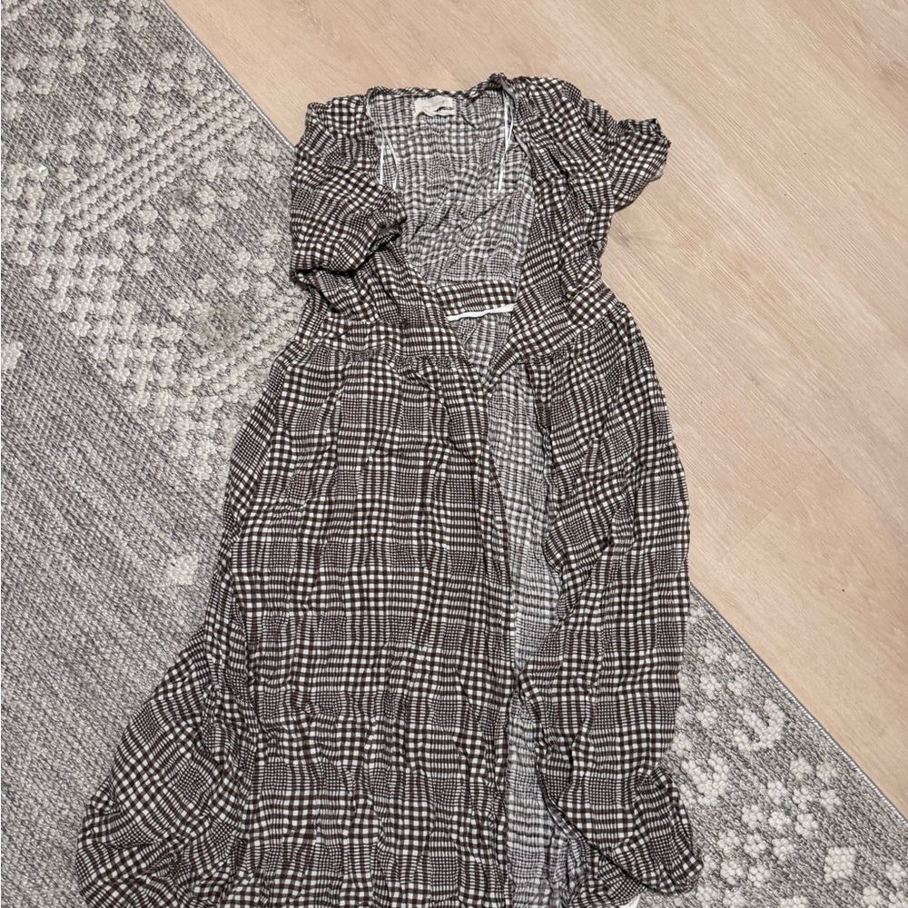 Urban Outfitters brown and White Plaid Long Sleeve Dress